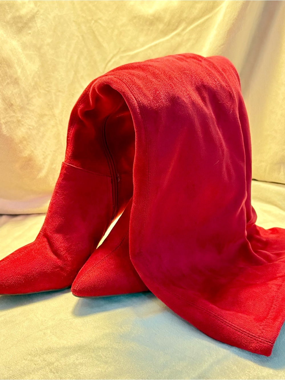 Red Over-the-Knee Stretch Suede Boots
